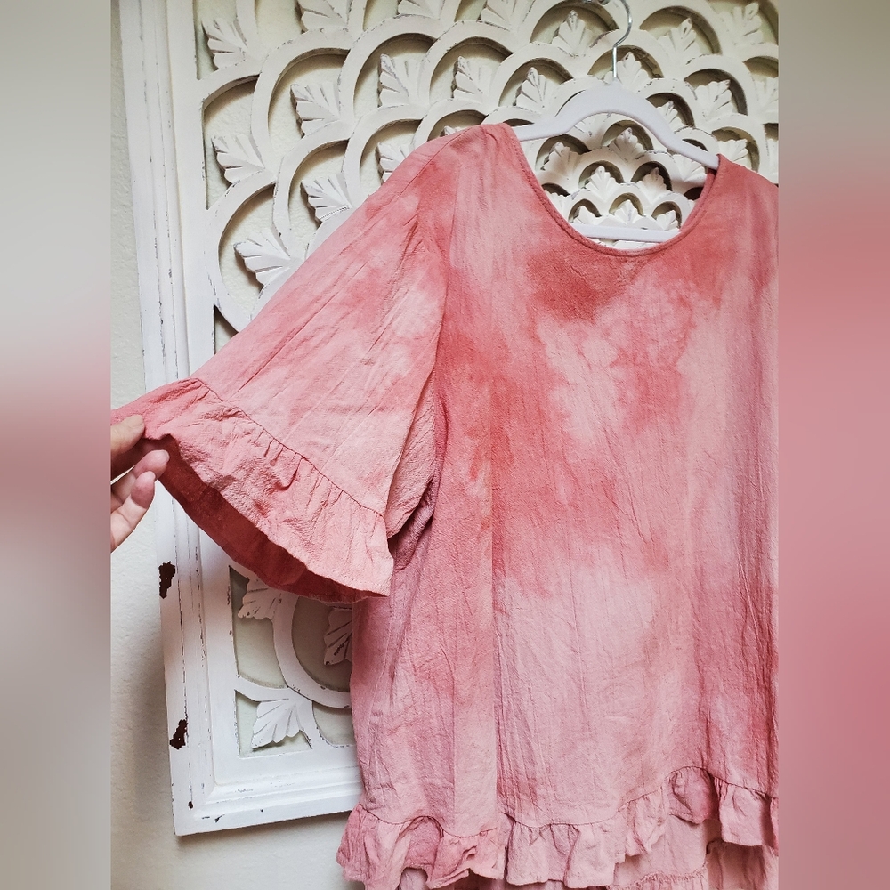 Over Dyed Tie Dye Pink Ruffle Top In Rose Quartz 4XL Fits 2X See Measurements - Picture 2 of 6